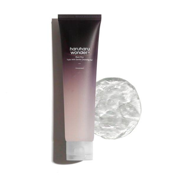 HARUHARU wonder Black Rice Triple AHA Gentle Cleansing Gel 3.38 fl oz, Hydrating Cleansing gel, Gentle exfoliating, Vegan, Travel essentials