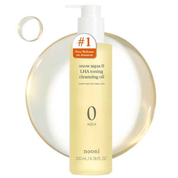 NOONI Facial Cleanser - Snow Aqua 0 LHA Toning Cleansing Oil | Makeup Blackhead Remover, Pore Control, Glass Skin, Help Control Sebum, Revitalizing, Mother's Day, 6.76 Fl Oz (200 ml)