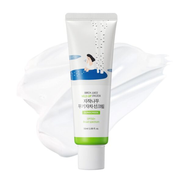 ROUND LAB Birch Juice Mild-up Sunscreen UV LOCK 1.69 Fl Oz | SPF 50+ broad spectrum, Mineral Zinc Oxide, for Sensitive Skin, Control Oil and Sebum, Ocean Friendly-Reef Safe, Korean Sunscreen