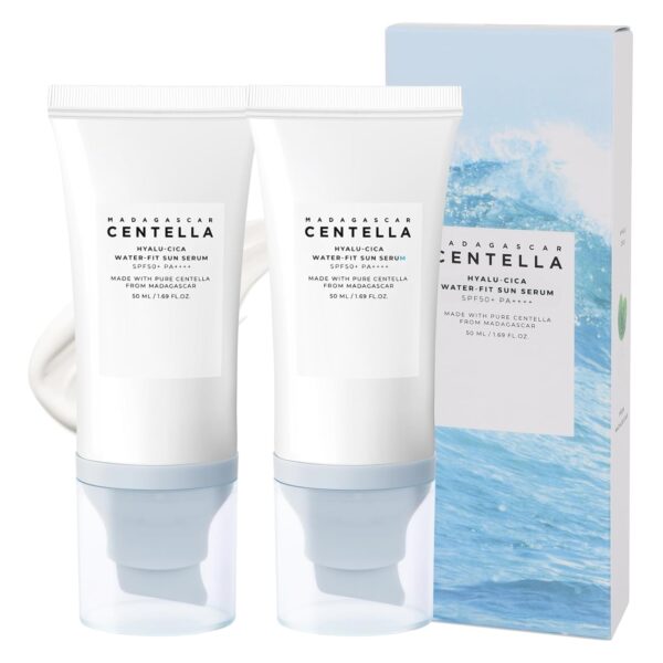 2PCS Centella Sunscreen SPF 50, 50ML 𝑴𝒂𝒅𝒂𝒈𝒂𝒔𝒄𝒂𝒓 Sunscreen Face Serum, Daily UV Defense Sunblock Summer for Face, Travel Essentials for Black Girl