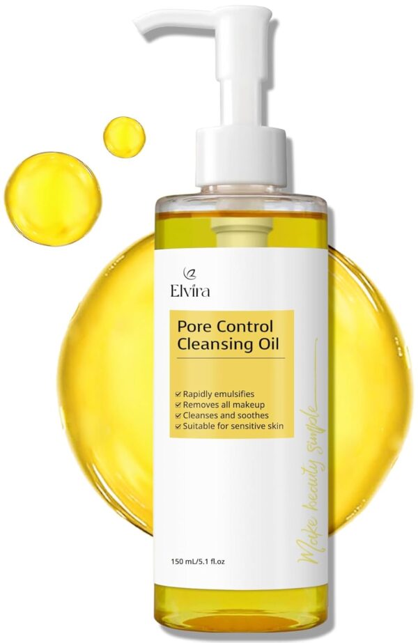 Elvira Pore Control Cleansing Oil, Makeup Remover for Sensitive, Oil Cleanser for Face, Blackhead Removal, Korean Skin care, Hydrating, Fragrance-Free