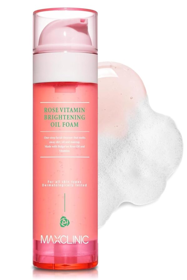[K-Beauty] Rose Vitamin Oil to Foam - All-in-One Korean Face Wash Oil Based Foaming Facial Cleanser - Pore Minimizing & Blackhead Remover - Makeup Deep Cleansing Oil for All Skin Types (3.88 fl oz)