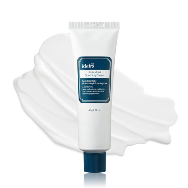 DearKlairs Rich Moist Soothing Cream 80ml, Repair Skin Barrier, Sensitive Skin, Hypoallergenic, Centella Asiatica, Ceremide, Moisturizer, Full Hydration, Non-sticky texture, Korean Moisturizer