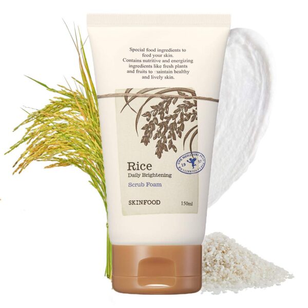 SKINFOOD Rice Daily Scrub Foam, Facial Cleanser with Face Scurb, Face Wash Fermented White Rice Bran Water, Gentle Exfoliating For Men and Women (150ml, 5.07 fl. oz.)