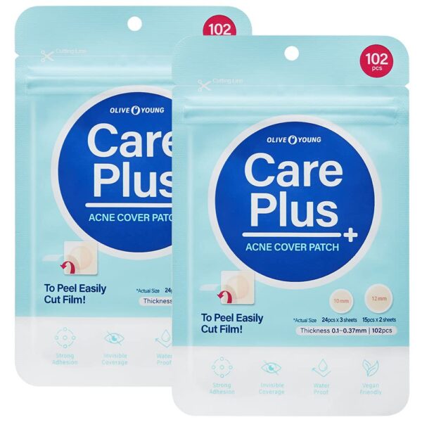 OLIVE YOUNG Care Plus Spot Patch | Hydrocolloid Acne Korean Spot Patch to Cover Zits, Pimples and Blemishes, for Troubled Skin and Face (Hydrocolloid, 204 Count (Pack of 2))
