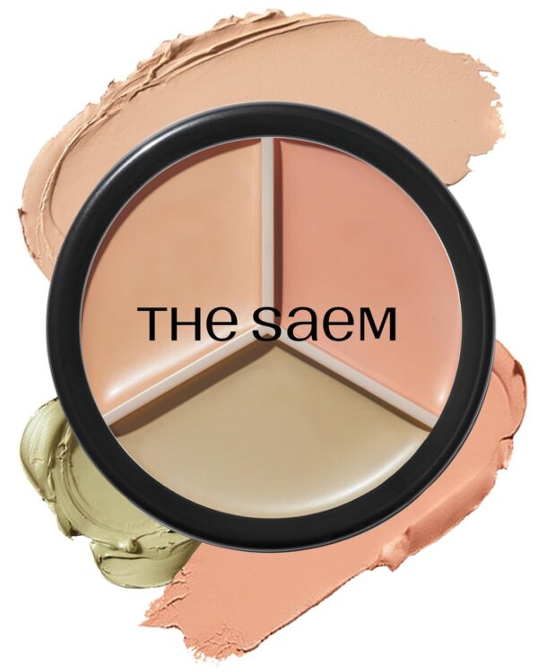 THE SAEM Cover Perfection Triple Pot Concealer - 3 Color Concealer with Clear Beige, Green & Peach Shades - Full Coverage to Correct & Conceal Redness, Dark Circles, 01 Correct Beige