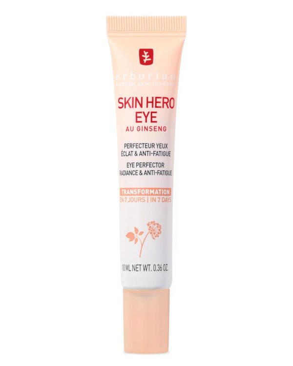 Erborian Skin Hero Eye Cream– Peach Tinted Under Eye Cream Perfector for Dark Circles, Puffiness, Wrinkles & Fine Lines - Hydrating Korean Skin Care with White Ginseng for Smooth, Radiant Skin - 10 ml
