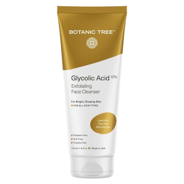 Botanic Tree Glycolic Acid Face Wash, Exfoliating Facial Cleanser and Scrub, 10% Glycolic Acid, AHA and Salicylic Acid, 6 fl. oz