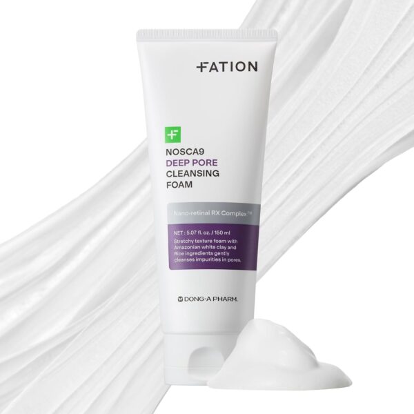 Nosca9 Deep Pore Cleansing Foam for Sensitive Skin | Korean Skincare Face Wash with 17 Amino Acids, White Clay & Patented Pore-Shrinking Ingredient | Deep Cleansing & Moisturizing (5.07 fl. oz)