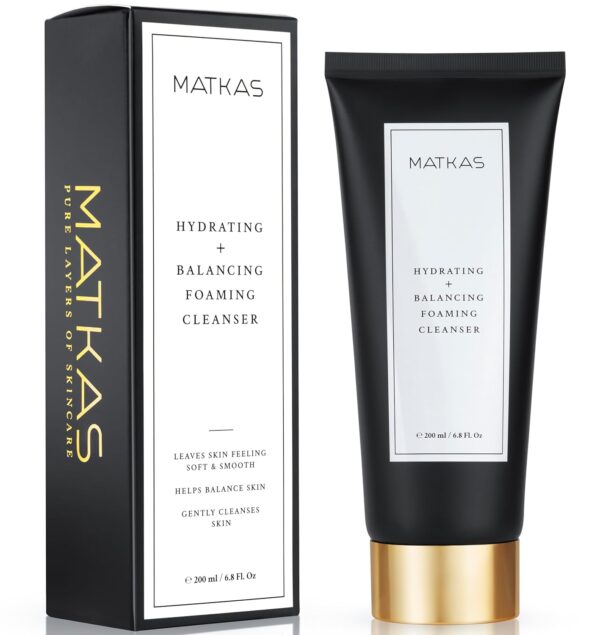 MATKAS Korean Facial Cleanser with Cocoa Seed Extract 6 Fl. Oz. - Hydrating Foaming Gel - 6 Ceramides, 6 Types of Hyaluronic Acid, Gentle Deep Cleansing Korean Face Wash, Moisturizing Face Cleanser
