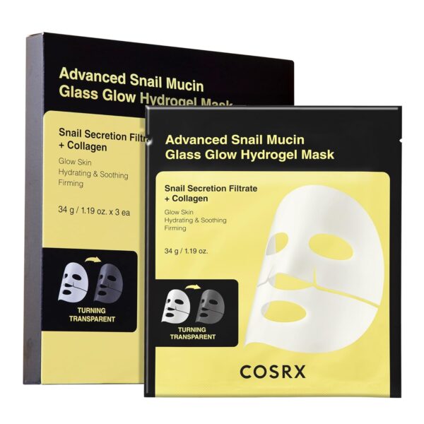 COSRX Advanced Snail Mucin Glass Glow Hydrogel Face Masks Skincare 3 EA, Collagen Face Mask, Mothers day gifts for mom, Travel Essentials, Overnight Face Mask, Korean Skin Care