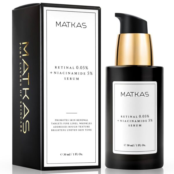 MATKAS Korean 0.05% Retinal + 5% Niacinamide Serum for Wrinkles - 1.01 Fl. Oz. Korean Retinol Serum for Face Anti Aging, Best Retinol Infusion for Face Wrinkles Dark Spots, Night Treatment