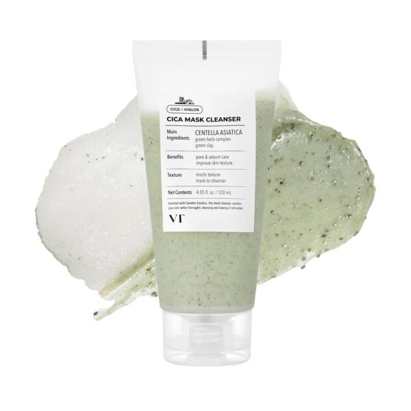 VT COSMETICS CICA Mask Cleanser, 2-in-1 Facial Wash, Non-Drying Clay Mask, Gentle Pore Care, Exfoliating, Hydrating, Centella Asiatica for Acne-Prone & Sensitive Skin, Korean Skincare (4.05 fl. oz)