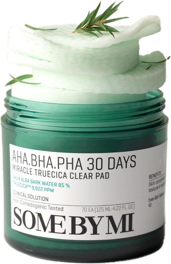 SOME BY MI AHA BHA PHA 30 Days Miracle Truecica Clear Pad - 70 Pads - Mild Exfoliating Korean Centella Toner Pads - Daily Soothing and Blackhead Removing Pore Minimizer for Face - Korean Skin Care
