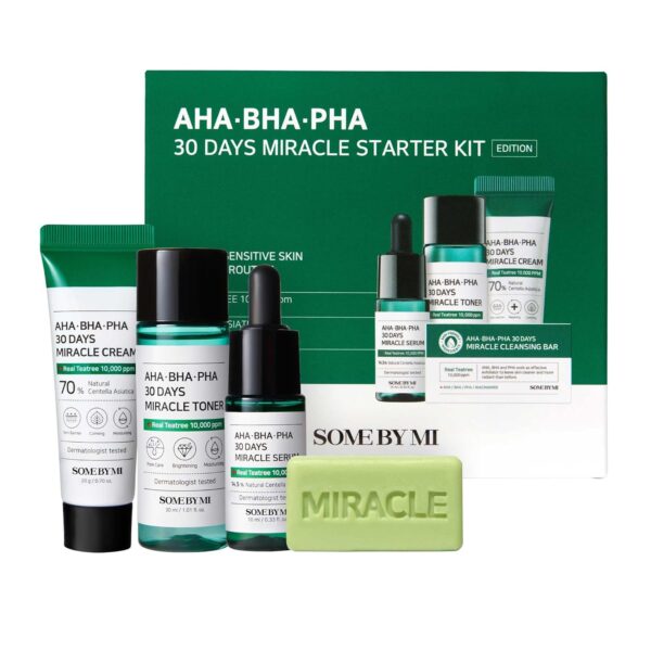 SOME BY MI AHA BHA PHA 30Days Starter Kit - Toner 1.01Oz, Serum 0.33Oz, Cream 0.7Oz, Cleansing Bar 1.05Oz - Mild Exfoliating Daily Skin Care Set - Skin Wastes, Sebum, Oiliness Care - Korean Skin Care