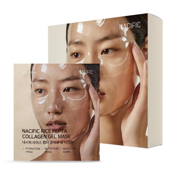 NACIFIC Rice Pepta Collagen Gel Facial Mask (Rice Peptide) 4EA Set | Overnight Hydrogel Care for All Skin Types, Hydrating, Firming, Elasticity, Pore Minimizing, Glass Glow Skin | Korean Beauty