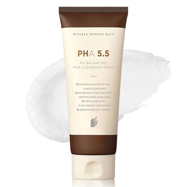 PH Balancing PHA Cleansing Foam - Korean Face Wash for Sensitive Skin, Gentle Hydrating Facial Cleanser, Exfoliating Skin care, 4.4 Fl Oz (130ml)