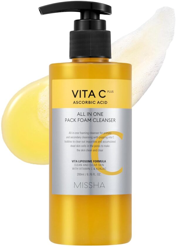 MISSHA Vita C All-In-One Bubble Foam Facial Cleanser 6.76 Fl oz / 200ml- Deep Pore Detox, Magic Bubbles with 99% Pure Vitamin C, Korean Face Wash - Removes Impurities, Mother's Day gifts
