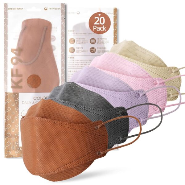 AIRAID-KF94 [Individually Wrapped] - Made in Korea, 3D Multicolor Packs, Face Protective Mask, Adult and Older Teens (Multicolor-20P)