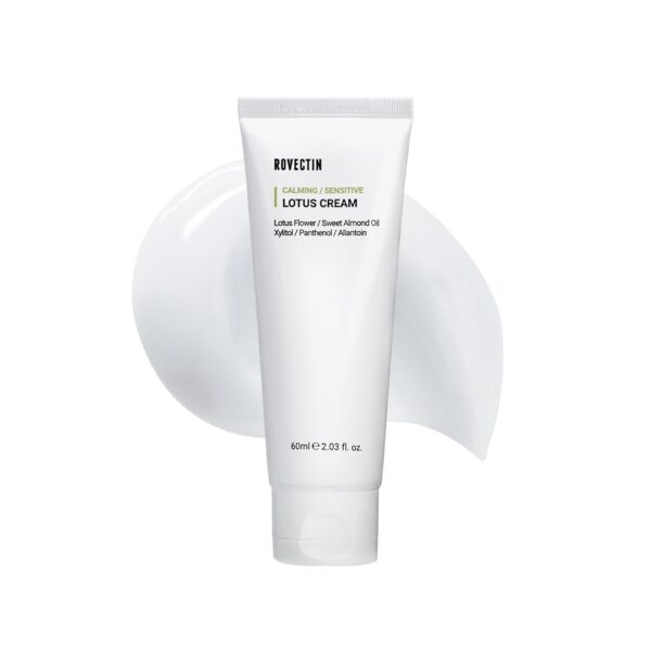 ROVECTIN Calming Lotus Water Cream - Lightweight Moisturizer Face Cream for Oily, Combination Skin | 75% Lotus Water Extract For Skin Purifying, Anti-Aging | Vegan Korean Skincare (2.1 fl.oz, 60ml)