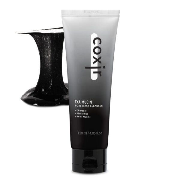 coxir TXA MUCIN PORE MASK CLEANSER l Tranexamic Acid, Charcoal, Black Rice, Black gelato texture l Wash Off Mask, Moisturizing, Pore Purifying, Blackhead, Korean Skin Care [120ml/4.05 fl.oz]
