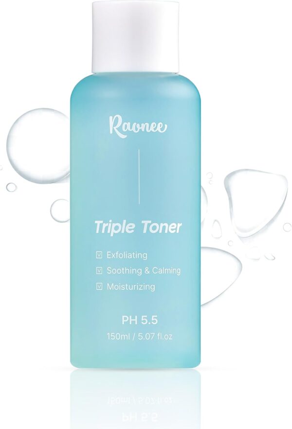 K-Beauty Triple Toner - Exfoliating, Soothing & Calming, Moisturizing, pH 5.5 Balanced with AHA, BHA, PHA, LHA - Lightweight, Non-Sticky - Daily Toner for All Skin Types- Fragrance freeㅣ5.07 fl.oz