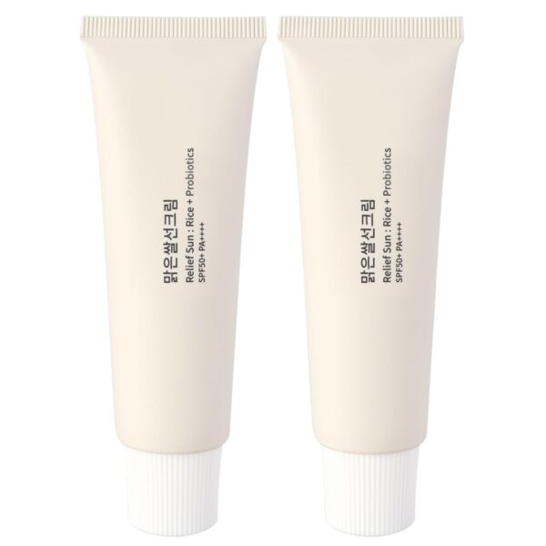 2PCS Relief Sun Organic Sunscreen SPF50+,PA++++ Rice and Probiotics,Nourishing Skin Protection,Korean Skin Care Solution for All Skin Types