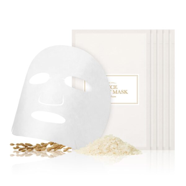 I'm from Rice Sheet Mask Pack of 5, Korean Rice Face Mask, Creamy Hydration for Dry, Combination Skin, Moist, Milky Essence, Biodegradable, Vegan, Hypoallergenic, 20ml