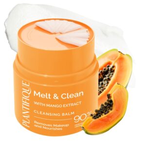 PLANTIFIQUE Korean Cleansing Balm Makeup Remover with Mango & Papaya Extracts, Hyaluronic Acid and Ceramide - Nourishing Melting Cleanser for All Skin Types 1.41 oz / 40 g