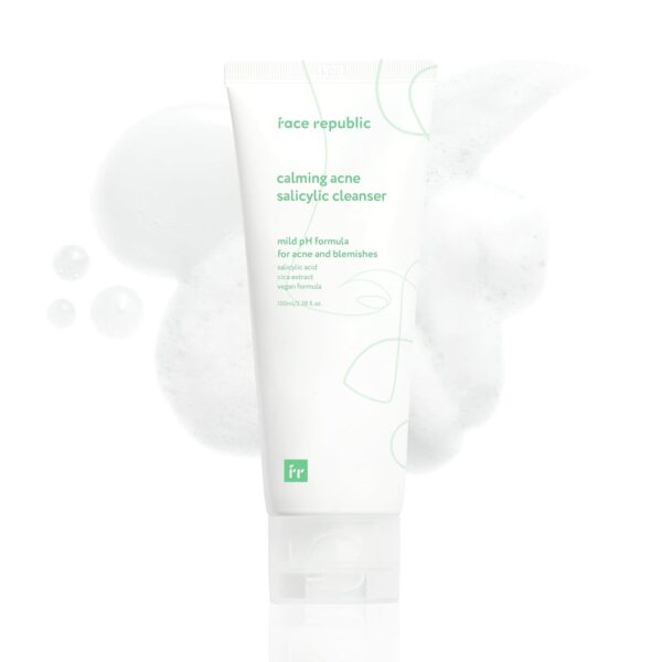 Face Republic Calming Acne Salicylic Cleanser 100ml 3.38 fl oz | Acne Care, Low pH Gel Foam | Calming, Clarifying, Oil Control | Salicylic Acid, Centella Asiatica, Tea Tree | Vegan Korean Face Wash