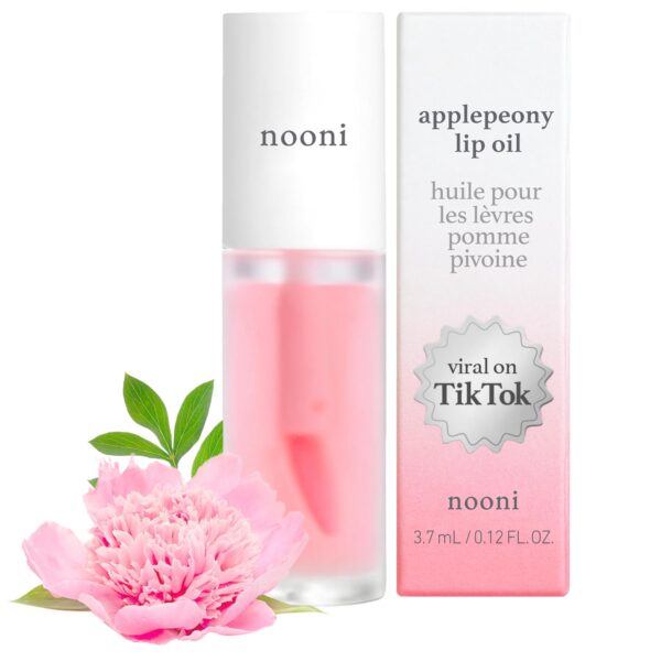 NOONI Korean Vegan Appleseed Lip Oil - Applepeony | Long-Lasting, Moisturizing, Plumping, Revitalizing for Dry Lips, Waterproof, No Peel Off, Hydrating, Nourishing Crystal Clear, 0.12 FL Oz
