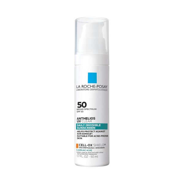La Roche Posay Anthelios UV Clear Sunscreen SPF 50, Daily Sunscreen for Face with Azelaic Acid, Broad Spectrum Invisible SPF Protection for Acne and Rosacea Prone Skin