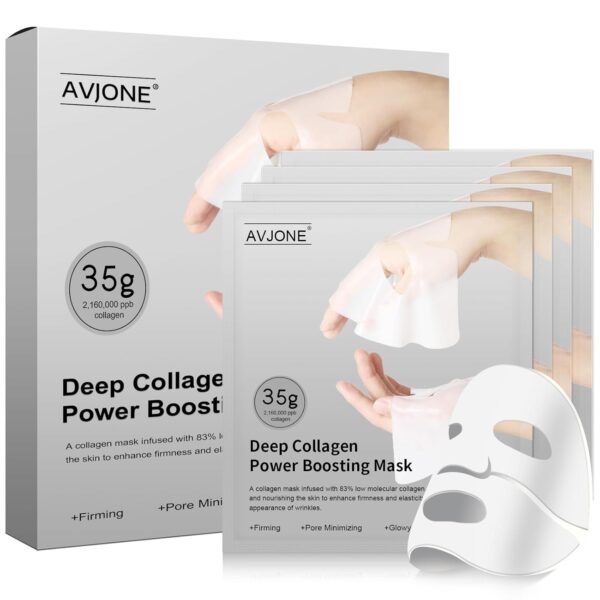 AVJONE Collagen Face Mask for moisturizing and Glass Skin, hydrating Overnight Face Mask for All Skin Types Pore Minimizing,Elasticity Enhancing,Firming - 35g x4ea