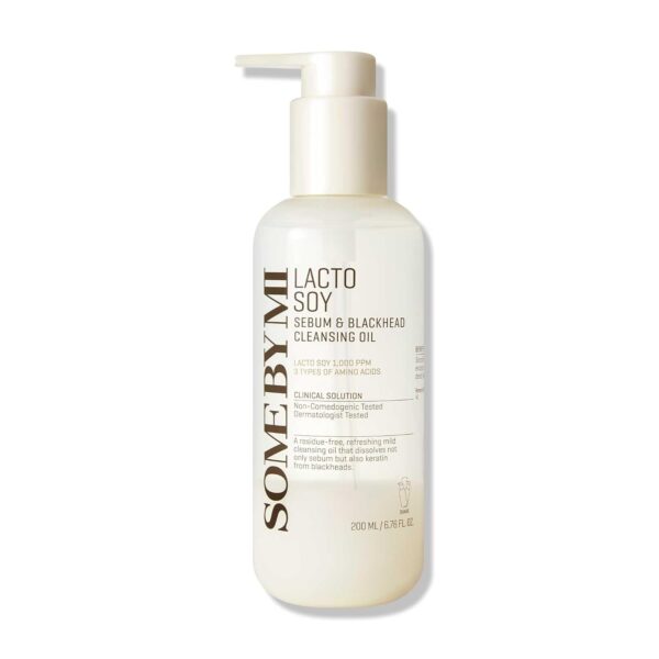 SOME BY MI Lacto Soy Sebum & Blackhead Cleansing Oil - 6.76Oz, 200ml - Daily Vegan Makeup-Removing Korean Oil Cleanser for All Skin Types - Deeply Cleanses Pore-Clogging Impurities - Korean Skin Care