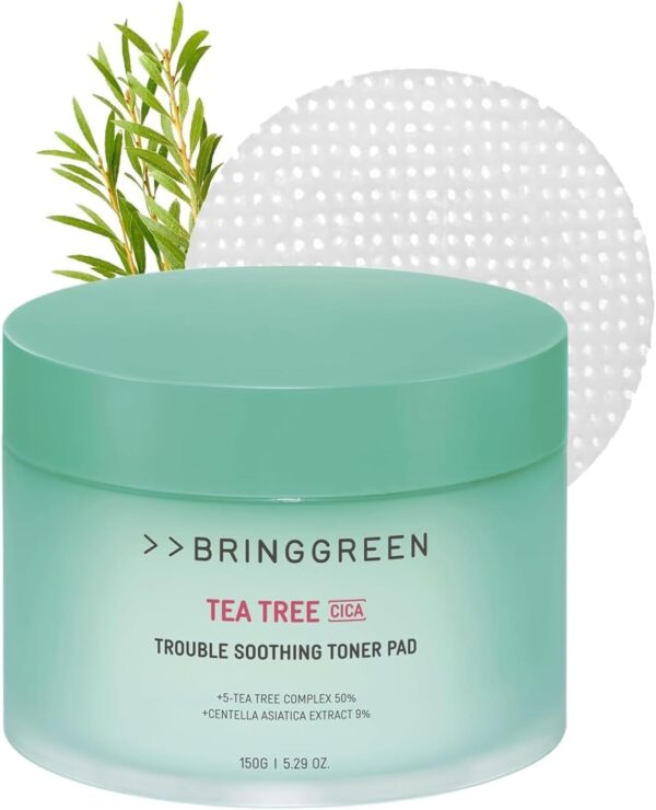 BRING GREEN Tea Tree CICA Soothing Toner PAD | Korean Daily Skincare Routine with Mild Formula, Cooling for Soothing and Hydrationg Effect, Vegan Certified Toner Pads 90 Count, 5.29 Fl. OZ.