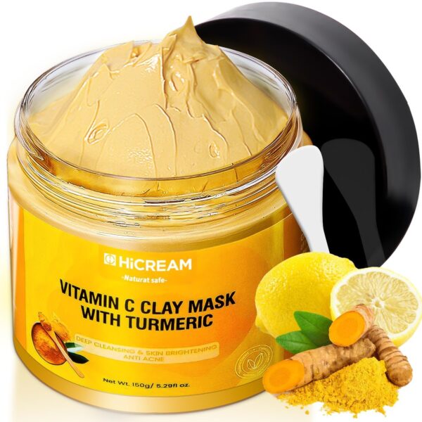 Turmeric Vitamin C Clay Mask, Deep Cleansing Facial Mask for Hydrating, Clay Face Mask Skin Care with Kaolin Clay and Aloe for Dull Skin 5.29 Oz (yellow)
