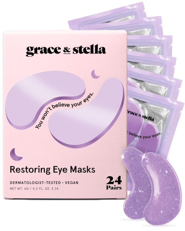 grace & stella Under Eye Patches for Puffy Eyes and Dark Circles (Retinol, 24 Pairs) Restoring Gel Under Eye Masks with Hyaluronic Acid - Vegan Cruelty-Free Skincare Birthday Gifts for Women