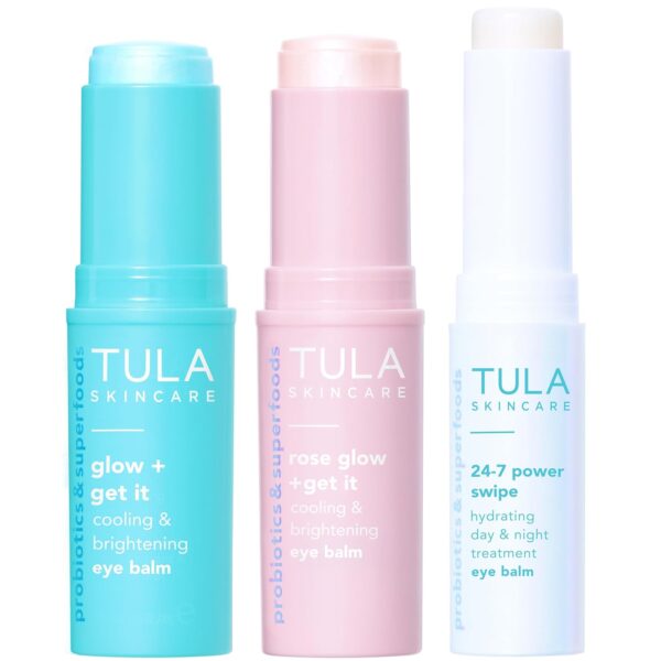TULA Skin Care Eye Balm Extravaganza - Dark Circle Under Eye Treatment, Instantly Hydrate and Brighten Undereye Area & Leave the Ultimate Glow, 3-Piece Kit
