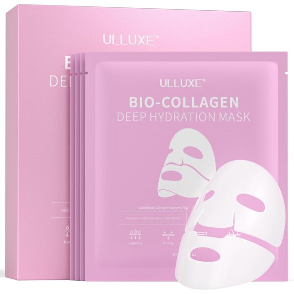 Deep Collagen Face Mask, Overnight Hydrogel Facial Sheet Mask with Collagen Peptides & Hyaluronic Acid for Hydrating, Anti-Aging, Firming & Elasticity Improvement, Korean Skincare Mask