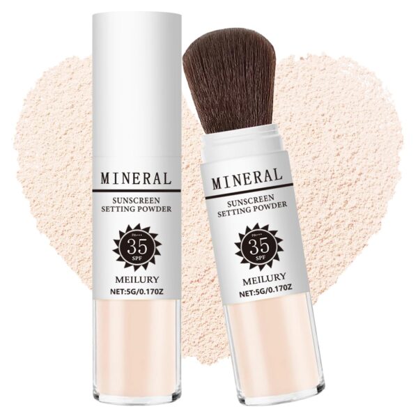 Sunscreen Setting Powder SPF 35, Mineral Brush Powder, Oil Control Natural Matte Finish Loose Powder Translucent Lasting Lightweight Breathable for All Skin (#01 Translucent)