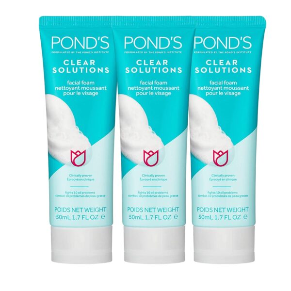 Pond's Clear Solution, Foaming Face Wash, Removes Excess Oil, Face Cleanser, 1.7 Fl Oz (Pack of 3)