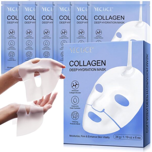 Collagen Face Mask 6Pack, Collagen Korean Overnight Hydrogel Mask, Anti Wrinkle Firming Lifting Korean Collagen Films for Improve Skin Elasticity, Collagen Face Mask for Women Skincare, Moisturizing