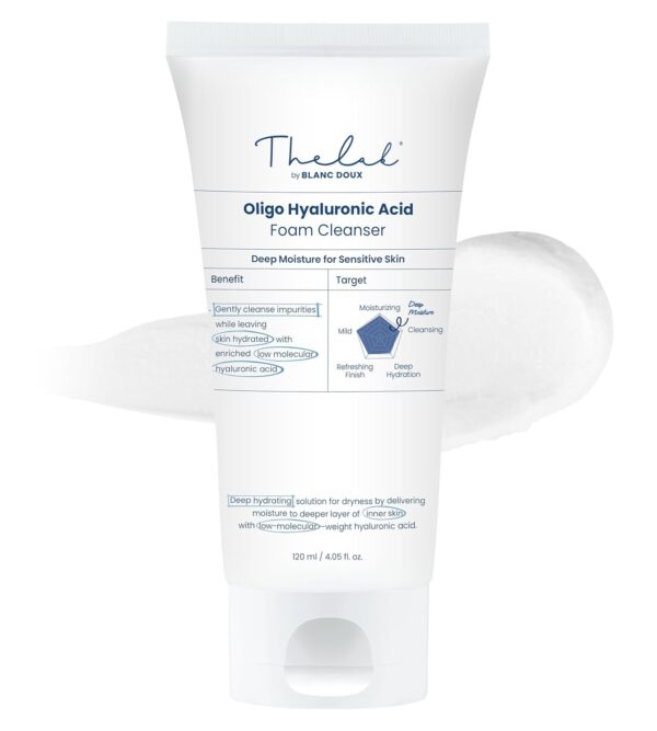 Blanc Doux Oligo Hyaluronic Acid Facial Daily Gentle Deep Foam Cleanser 4.05 Oz Sub-Acidic pH Soft Finish Hydrating Plant-Based Calming Face Wash Acne-Prone Dry Sensitive Skin VEGAN Korean Skincare