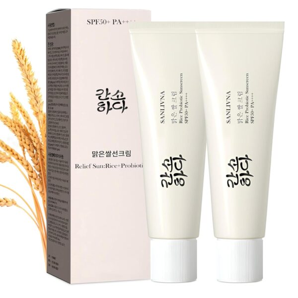 2PC Relief Sun Organic Sunscreen SPF50, PA+++++ Rice and Probiotics, Korean Skin Care Solution, Nourishing Skin Protection and UV Defens, Suitable for All Skin Types