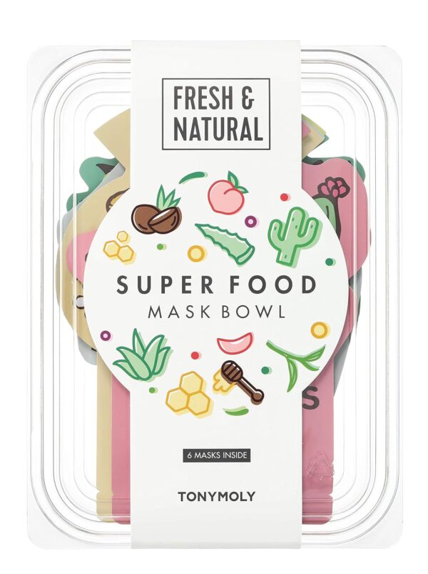 TONYMOLY Super Food Mask Bowl, Sheet Face Mask Set, Korean Skincare to Replenish & Hydrate Tired Skin, 0.74 oz